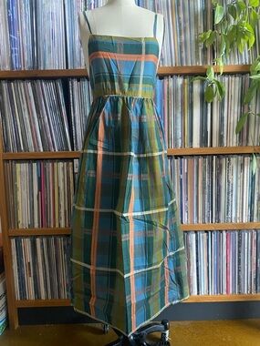 Sleeveless Plaid Maxi Dress in Teal and Olive